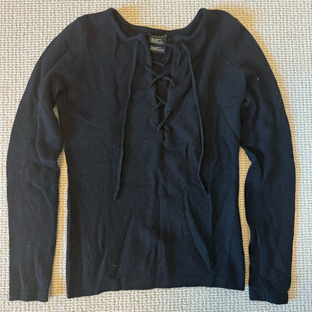 Theory Cashmere Lace Neck Sweater Petite